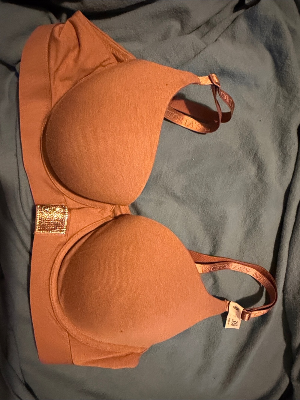 Victoria's Secret Rust Orange Padded T-Shirt Bra with Rhinestone Accent